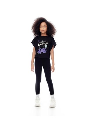 Camiseta Regular Algodón Negra Estampada Niña Negro