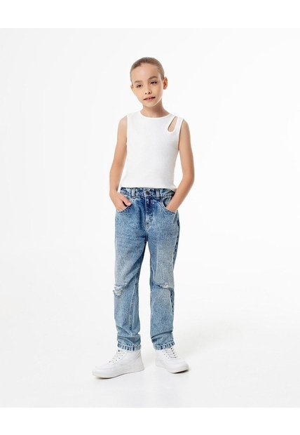 Jean Mom Tiro Medio índigo Medio Niña Azul Oscuro
