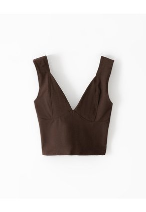 Crop Top Slim Algodón Chocolate Mujer Chocolate