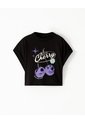 Camiseta Regular Algodón Negra Estampada Niña Negro de Gef