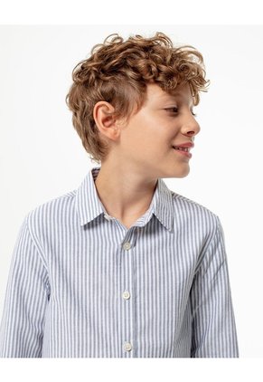 Camisa Manga Larga Regular Algodón Rayas Niño Azul