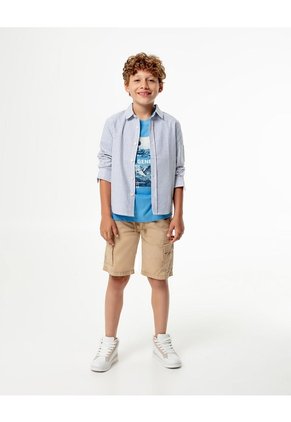 Camisa Manga Larga Regular Algodón Rayas Niño Azul