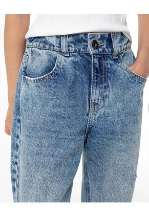 Jean Mom Tiro Medio índigo Medio Niña Azul Oscuro