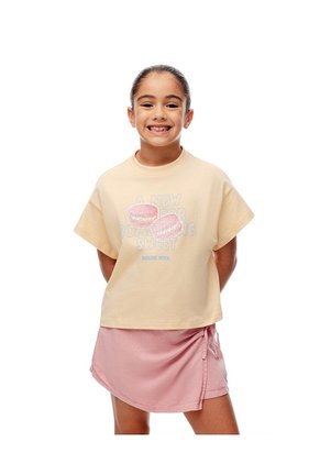 Camiseta Regular Algodón Amarilla Estampada Niña Amarillo
