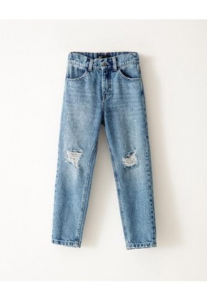 Jean Mom Tiro Medio índigo Medio Niña Azul Oscuro