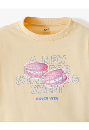 Camiseta Regular Algodón Amarilla Estampada Niña Amarillo
