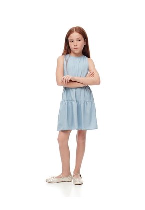 Vestido Corto Denim índigo Claro Niña Azul Oscuro