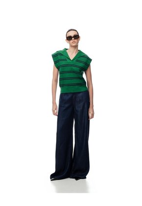 Chaleco Oversize Tejido Rayas Mujer Verde