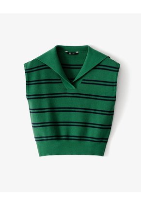Chaleco Oversize Tejido Rayas Mujer Verde