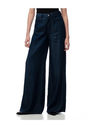 Jean Wide Leg Tiro Medio índigo Oscuro Mujer Azul Oscuro
