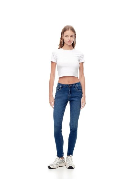 Jean Súper Skinny Tiro Medio índigo Medio Mujer Azul Oscuro