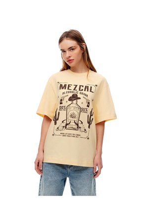 Camiseta Oversize Algodón Amarilla Estampada Mujer Amarillo