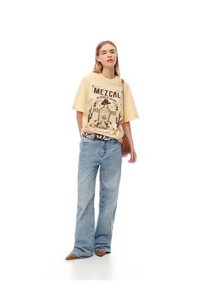 Camiseta Oversize Algodón Amarilla Estampada Mujer Amarillo