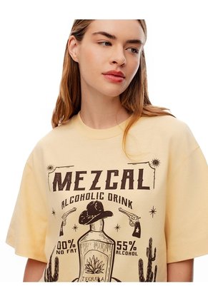 Camiseta Oversize Algodón Amarilla Estampada Mujer Amarillo