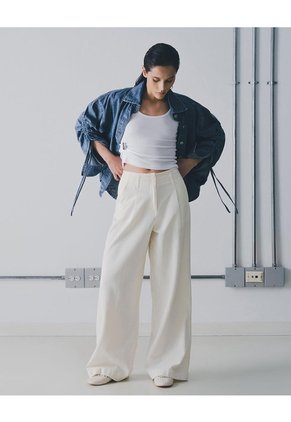 Pantalón Wide Leg Tiro Alto Denim Habano Mujer Marron