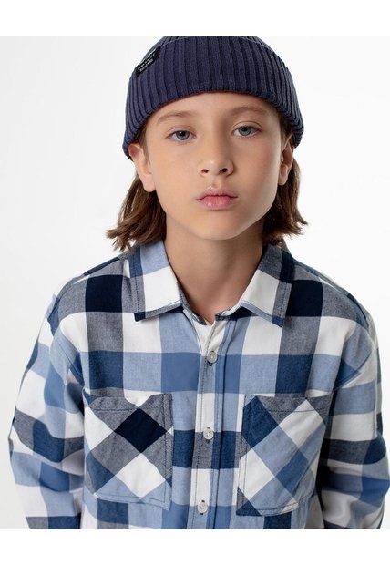 Camisa Manga Larga Regular Denim Cuadros Niño Azul