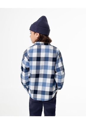 Camisa Manga Larga Regular Denim Cuadros Niño Azul