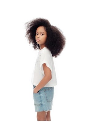 Short Denim Tiro Medio índigo Medio Niña Azul Oscuro