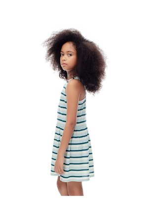 Vestido Corto Algodón Rayas Niña Azul