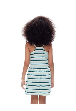Vestido Corto Algodón Rayas Niña Azul