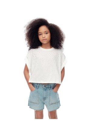 Short Denim Tiro Medio índigo Medio Niña Azul Oscuro