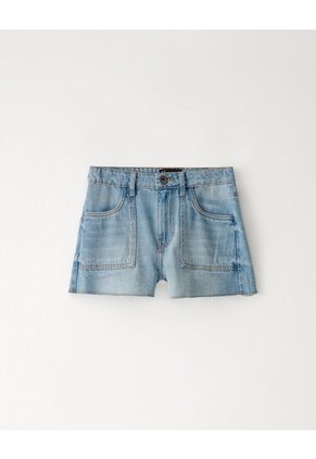 Short Denim Tiro Medio índigo Medio Niña Azul Oscuro
