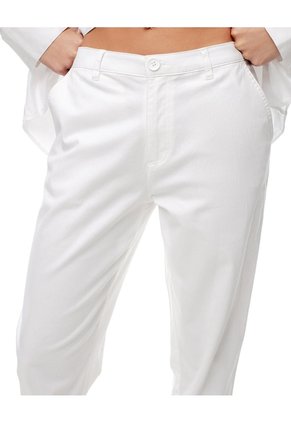 Pantalón Recto Tiro Medio Algodón Blanco Mujer Blanco