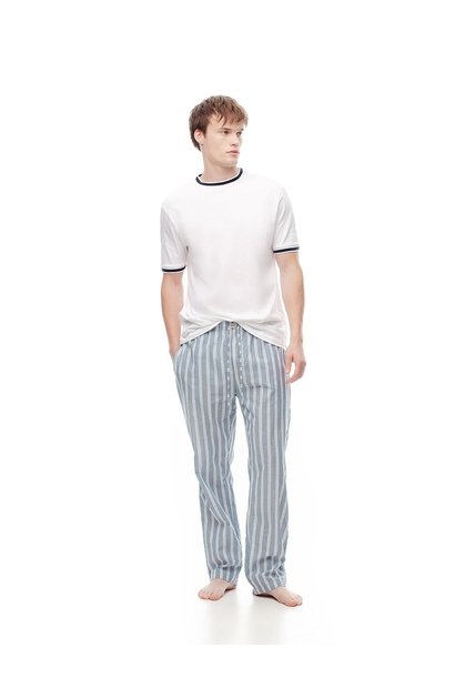 Pantalón De Pijama Algodón Rayas Hombre Azul