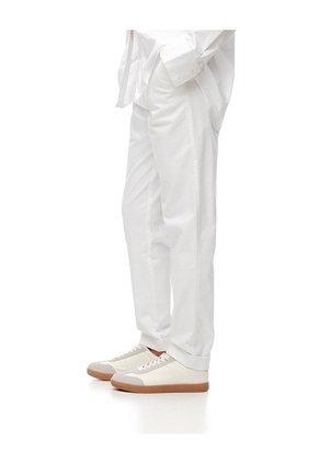 Pantalón Recto Tiro Medio Algodón Blanco Mujer Blanco