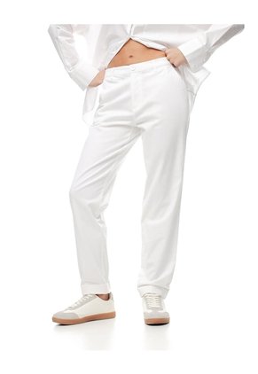 Pantalón Recto Tiro Medio Algodón Blanco Mujer Blanco