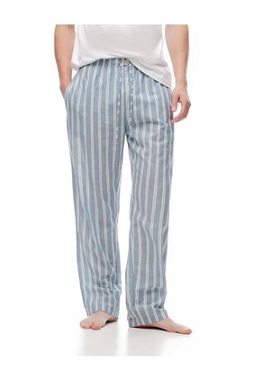 Pantalón De Pijama Algodón Rayas Hombre Azul
