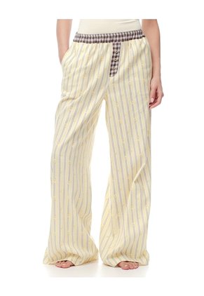Pantalón Relax Tiro Medio Algodón Rayas Mujer Amarillo