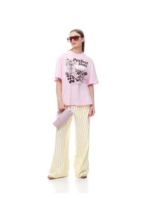 Pantalón Relax Tiro Medio Algodón Rayas Mujer Amarillo