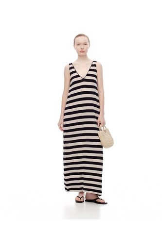 Vestido Largo Tejido Rayas Mujer Blanco Gef