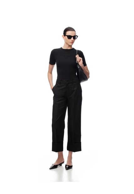 Pantalón Culotte Tiro Medio Negro Mujer Negro