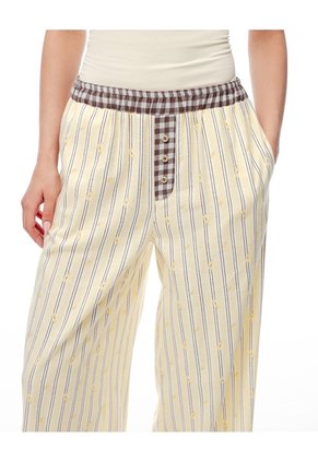 Pantalón Relax Tiro Medio Algodón Rayas Mujer Amarillo