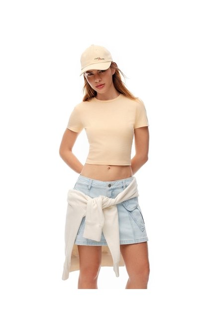 Camiseta Crop Slim Algodón Amarilla Mujer Amarillo