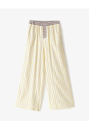 Pantalón Relax Tiro Medio Algodón Rayas Mujer Amarillo