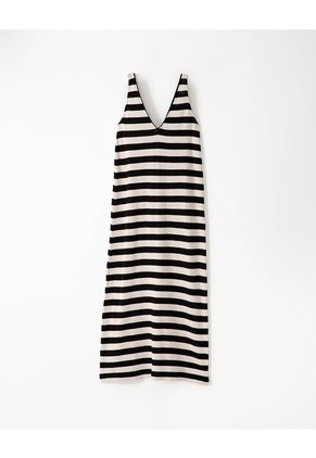 Vestido Largo Tejido Rayas Mujer Blanco