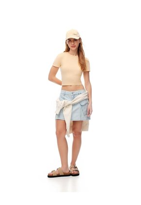 Camiseta Crop Slim Algodón Amarilla Mujer Amarillo