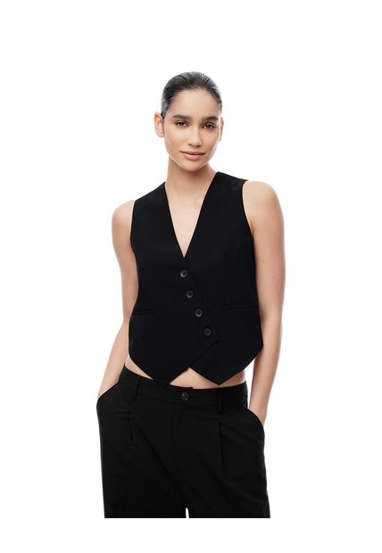 Chaleco Tipo Sastre Cruzado Negro Mujer Negro