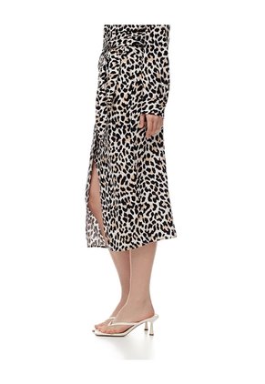 Falda Midi Tiro Alto Cruzada Print Mujer Negro