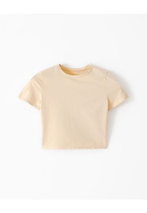 Camiseta Crop Slim Algodón Amarilla Mujer Amarillo