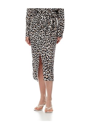 Falda Midi Tiro Alto Cruzada Print Mujer Negro