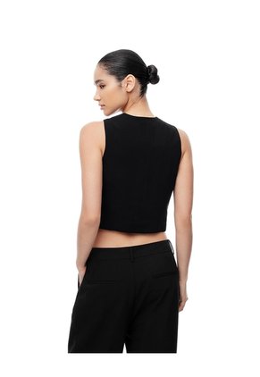 Chaleco Tipo Sastre Cruzado Negro Mujer Negro