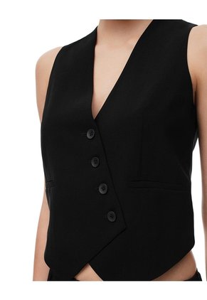 Chaleco Tipo Sastre Cruzado Negro Mujer Negro
