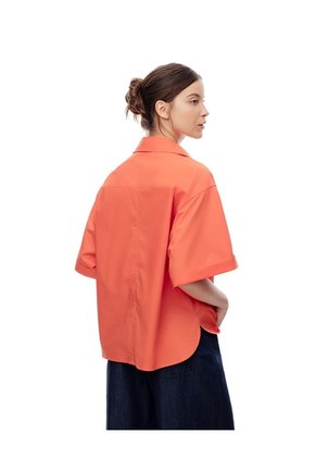 Camisa Manga Corta Oversize Algodón Naranja Mujer Naranja