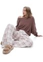 Pantalón Relax Tiro Medio Algodón Cuadros Mujer Cafe de Gef