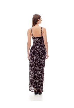 Vestido Largo Tull Con Forro Print Mujer Cafe