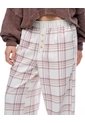 Pantalón Relax Tiro Medio Algodón Cuadros Mujer Cafe de Gef